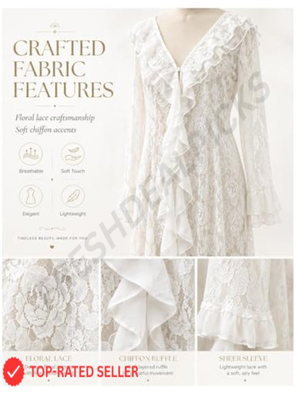 Lace Maxi Cardigan Open Front Bell Sleeve Sheer Cover Up for Swimsuit - Picture 3 of 6